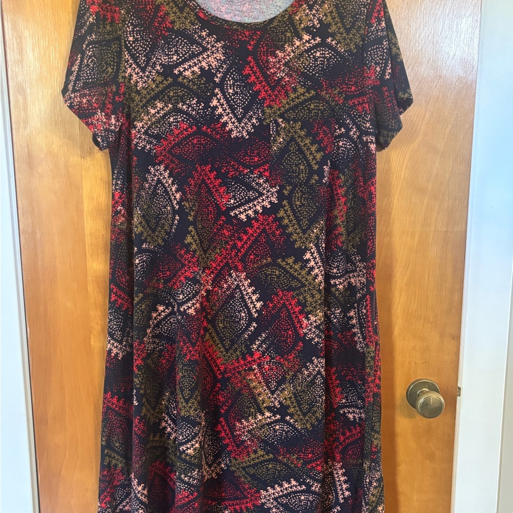 Multicolor Geometric Pattern LuLaRoe Carly Swing Dress XL Rich Colors